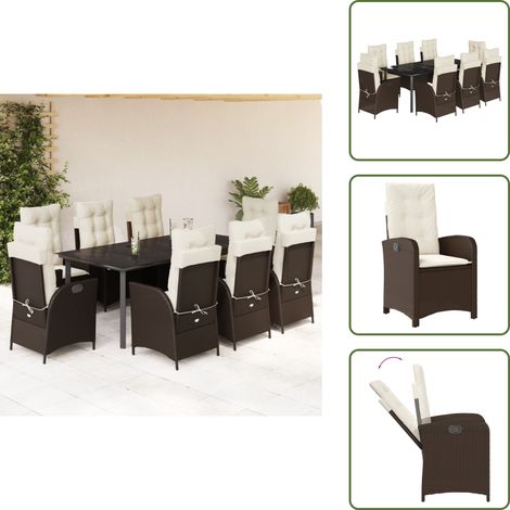 Sitzkissen - vidaXL 9-tlg. Garten-Essgruppe mit Kissen Braun Poly Rattan - Rückenkissen