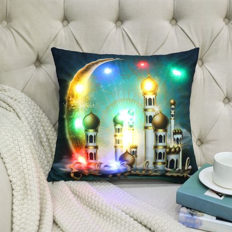 Taie D'oreiller Led - Forme Croissant Et Étoile - Luminescente En Nuit - Pour Canapé Ou Dos - Décoration Festive - 45x45 Cm - 1 Pièce (1/5)