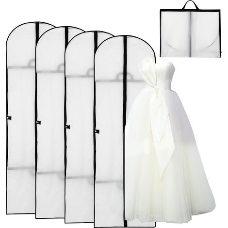 (4 Stück) Kleidersäcke, Brautkleidhülle, Set mit 4 langen Kleidersäcken (180 x 60 cm) mit Reißverschluss, faltbar (1/5)