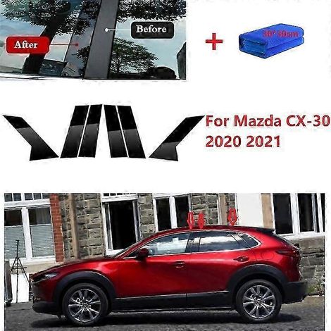 Lot de 6 montants de porte polis pour Mazda CX-30 2020-2021, garniture de vitre de voiture, autocollant de colonne BC, style chromé (1/4)