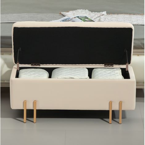 Banc de rangement 100x40x42 cm en bois et métal beige, avec rangement pour salon FloraGrace (1/5)