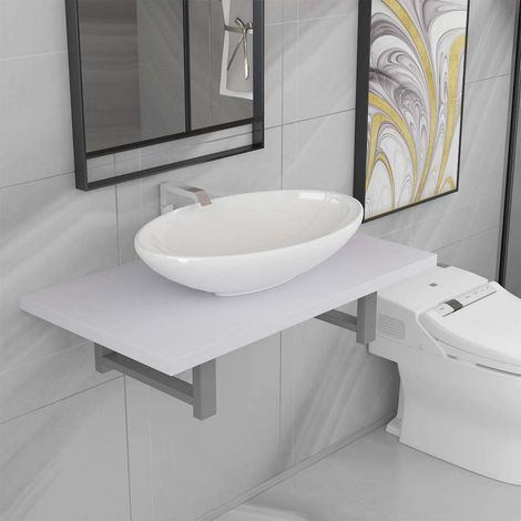 vidaXL Two Piece Bathroom Furniture Set Ceramic White (1/5)