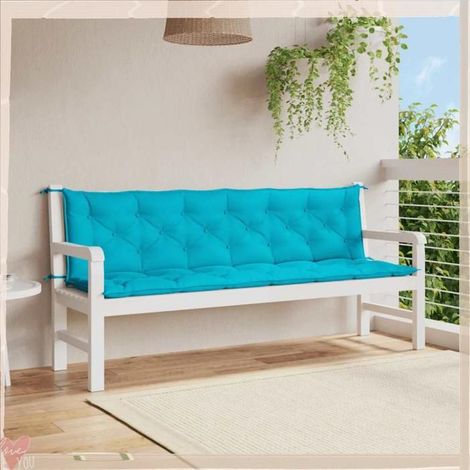 361753 Coussins de banc de jardin lot de 2 turquoise 200x50x7 cm tissu (1/5)