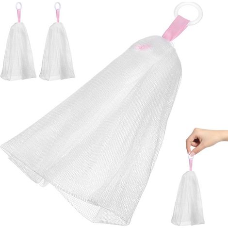 Ce lot de 3 filets à savon moussants contient un sac à savon exfoliant en filet pour un nettoyage facile du visage, de la douche et du corps, et produit une mousse fine et douce. (Articles de toilette (1/5)