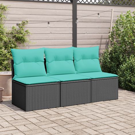 vidaXL Divano da Giardino a 3 Posti con Cuscini Nero in