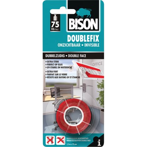 Cinta adhesiva doble cara Bison doublefix 1,5 m 19 mm