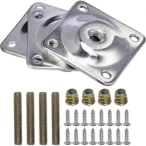 Ensemble de 4 plaques de fixation pour pieds de meubles avec boulons de fixation, convenant aux meubles, canapés et chaises. (1/5)