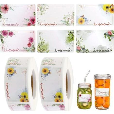 1000 pièces Etiquettes Autocollantes, Étiquettes à Confiture, Étiquette Autocollante Fleur Rectangle, Étiquettes Autocollante pour Bocaux,D'épices,Cuisson,Bouteilles Noel Mariage Anniversaire (1/5)