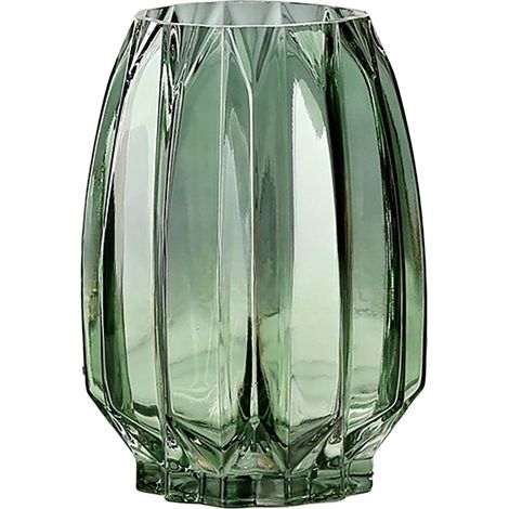 Vase en Verre Vert Moderne nervuré pour Fleurs, Bougies et Accents décoratifs, Vase Haut/Court en Verre pour centres de Table, décoration de Table (Vert, Hauteur 20,3 cm) (1/4)