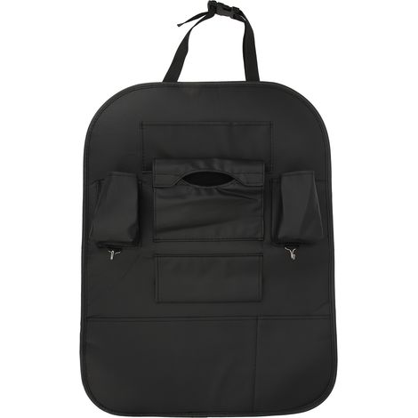 Organiseur dossier siège auto 47x63,5cm cuir PU noir, rangement multi-poches pour banquette arrière, protection anti-coups de pied (1/5)
