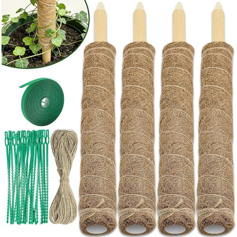 Lot de 4 Tuteurs pour Plantes Grimpantes en Fibre de Coco 40 cm – Poteaux Empilables et Extensibles avec Corde, Velcro et Attaches pour Monstera et Jardinière (1/5)