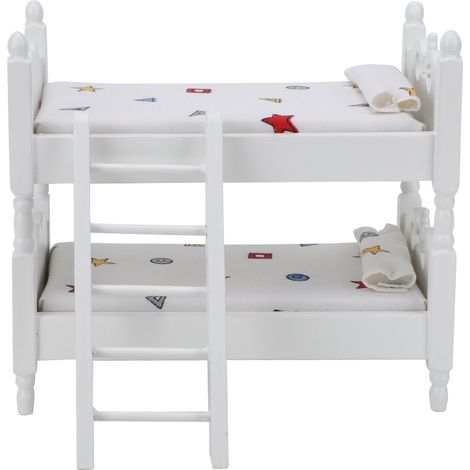 Lit de superposé miniature 1:12 en bois simulé pour maison de poupée, accessoire de modèle de meuble jouet à motif géométrique (1/5)