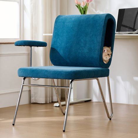 Bureau, avec accoudoirs, lit pour chat dans le dossier, siège large accoudoirs interchangeables, résistante aux rayures