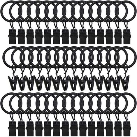 Lot de 42 Anneaux à Clip pour Rideaux Style Rétro Rouillé Noir Diamètre Intérieur 2,5 cm
