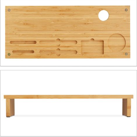 Elevador de pantalla práctico ergonómico oficina 60 x 25 x 10 cm previene el dolor de bambú natural 130010369 (1/5)