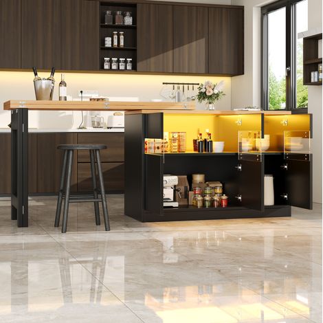 Ausziehbarer Bartisch 120-180x40x71,5 cm aus schwarzem MDF mit LED für Wohnzimmer – MEUBLIV (1/5)