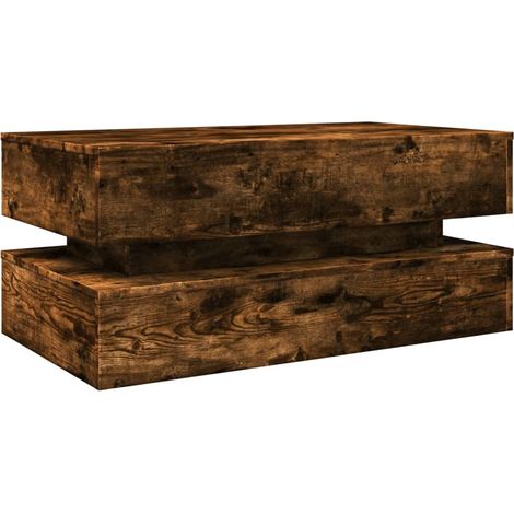 Coffee Table with LED Lights Smoked Oak 90x50x40 cm vidaXL