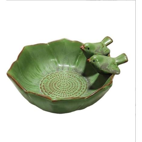 1 Bain d'oiseaux, bol en céramique, résistant au gel, décoration de jardin, pour oiseaux sauvages (1/5)
