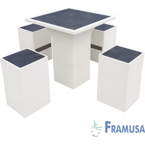 CONJUNTO COMEDOR PIEDRA CUADRADO JARDIN CHOCOFLOP HIELO GRAFITO
