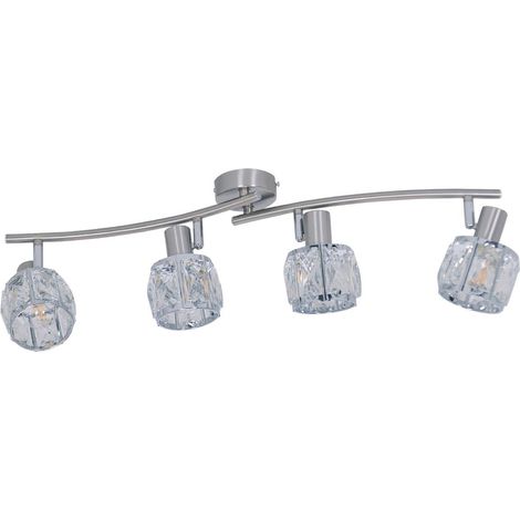 Plafonnier 4 Spots LED Orientables en Métal Aspect Inox et Verre Facetté, 70 x 8 cm - PANGIVO (1/5)