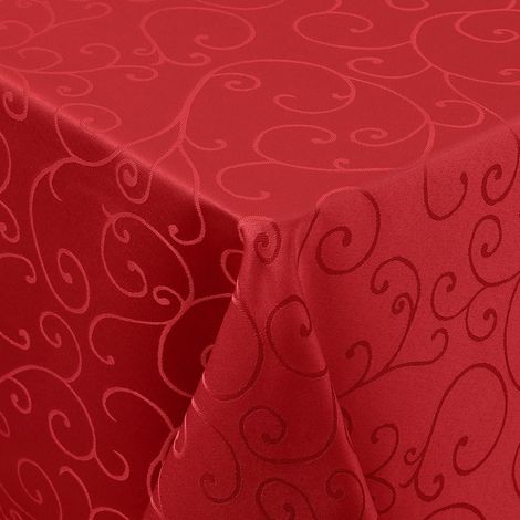 Nappe Damas Lavable Rectangulaire 140x240 cm Rouge, Motif Jacquard, Facile d'entretien