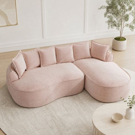 Divano angolare modulare a L con chaise longue XXL in ciniglia, seduta profonda, rosa (1/5)
