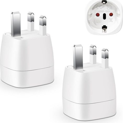 2-teiliger UK-Steckeradapter, Reiseadapter Frankreich/Europa auf Großbritannien, französischer 2-Pin-Stecker auf GB 3-Pin-Stecker für Irland, England, Schottland, Dubai, Typ-G-Adapter (1/4)