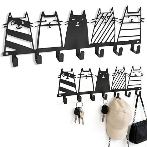 Porte Cle Mural, Porte Clé Mural Porte Clef Mural, Lot de 7 Porte-Clés Mural avec 5 Crochets pour Clés Organisation, pour Entrée Salon Garage, Noir (1/5)