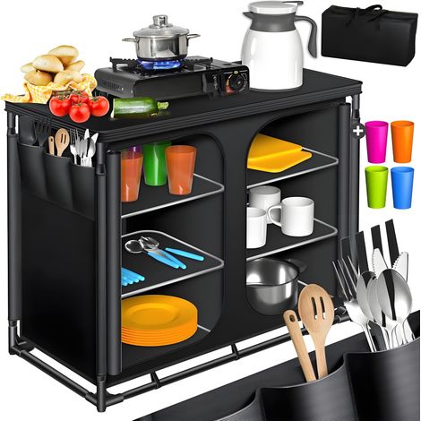 Armoire de Camping, Cuisine de Camping avec Structure en Aluminium, Sac de Transport fourni, Armoire de Cuisine pour Camping, Meuble de Camping, Plein air (1/5)