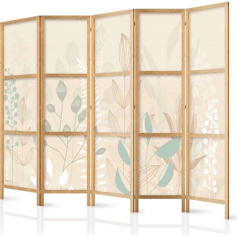 Japanischer Paravent Artgeist Beige 225 cm x 172 cm 3 Paneele