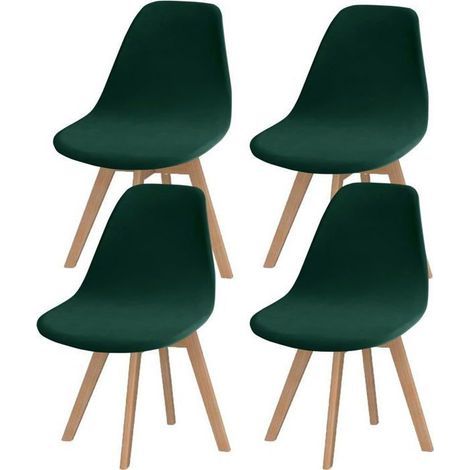 4 Dark Green Velvet Scandinavian Dining Chairs, Extendable and Armless