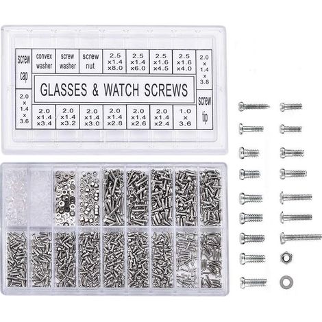 Vis Micro - Acier Inoxydable - Pour Montre Lunettes Lunettes de Soleil - Kit Réparation 1000 Pièces