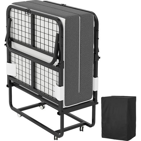 Lit Pliant 1 Personne 80 x 190 cm Lit Pliable Adulte avec Matelas en Mousse de 13 cm, Lit d'Appoint Pliable à 4 roulettes et Sommier à Lattes en Métal pour Invités, Charge 200 kg, Noir (1/5)