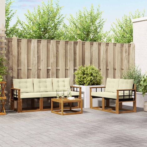Outdoor-Sofagarnitur mit Kissen 6 pcs Natur und Creme (1/5)
