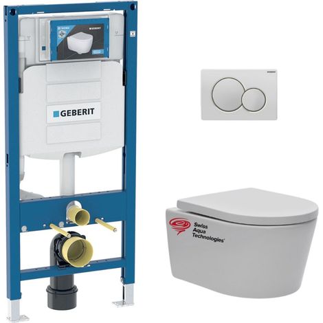 WC Set Vorwandelement + SAT spülrandlos WC unsichtbarer Befestigung + WC-Deckel Softclose + Platte alpinweiß (1/5)