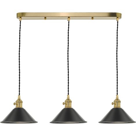 DAR HADANO - Suspension à barre droite en laiton avec abat-jour en étain antique, 3x E14 (1/2)