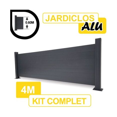 Kit Clôture Aluminium Gris Anthracite 4M - JARDICLOS - Sur Platines - 0,60 mètre (1/4)