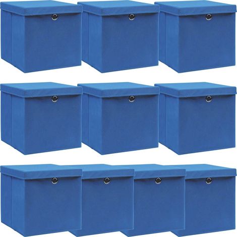 vidaXL Cajas de almacenaje con tapas 10 uds tela azul 32x32x32 cm (1/5)
