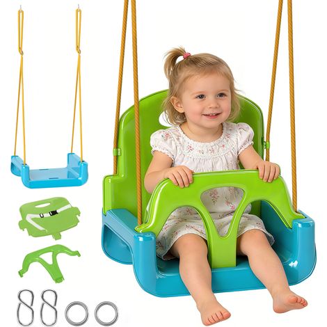 Balançoire enfant 3 en 1 pour jardin, 42 x 33 x 120-180 cm, verte (1/5)