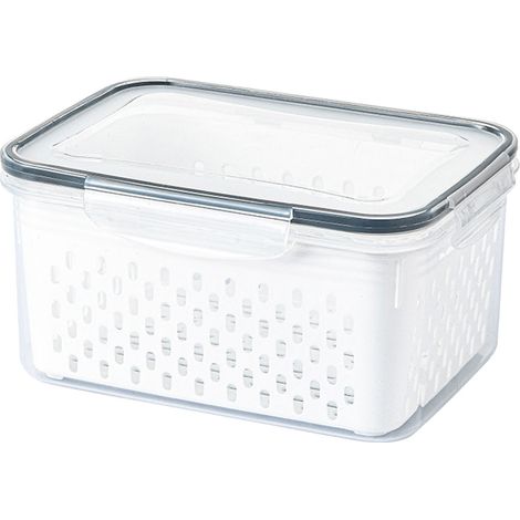 Conteneur de drainage transparent double couche pour aliments, fruits et légumes, rangement multifonction pour réfrigérateur et cuisine (1/5)