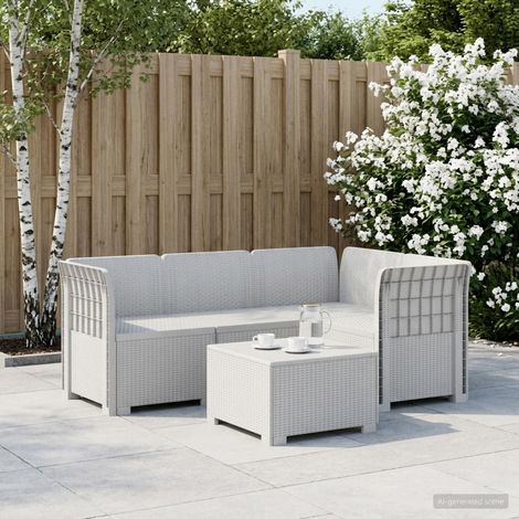 Canapé de Jardin Modulable 4 Places en Polypropylène Aspect Rotin Blanc pour Extérieur - PANGIVO (1/5)