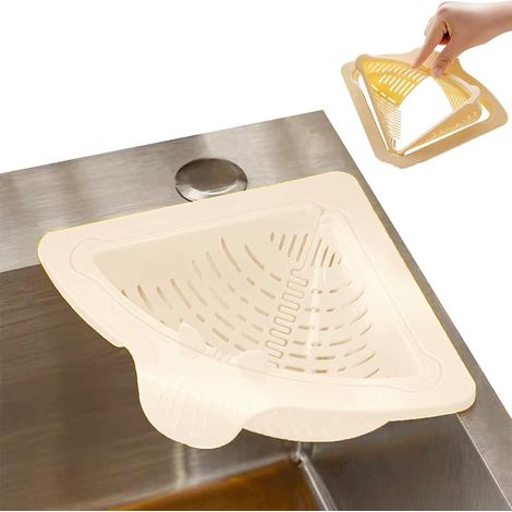 Sink strainer, sink sieve basket, magnetic drain and filter basket, triangular sink basket, food waste collection container with screw cap (beige)