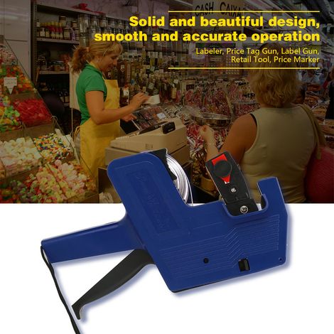 Étiqueteuse MX-5500, pistolet à étiquettes autocollantes 8 chiffres, outil de vente au détail, étiquettes et recharge d'encre incluses (bleue) (1/5)