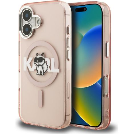 Funda Karl Lagerfeld IML Choupette Sketch Logo MagSafe para iPhone 16 rosa (1/5)