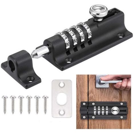 Serrure de porte combinée,Verrou coulissant inviolable,Verrou de porte haute sécurité pour la maison et le garage (noir),OUYLAF (1/4)