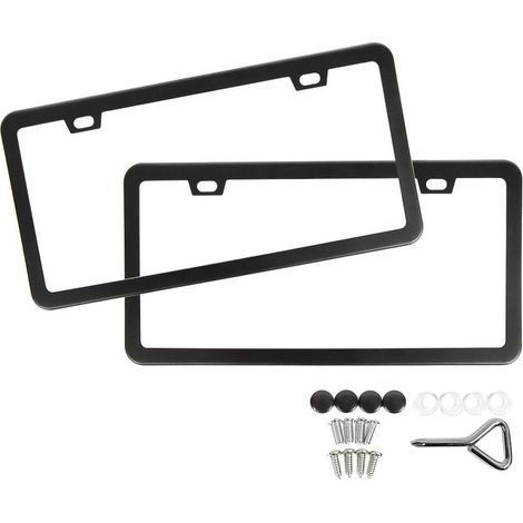 2-hole stainless steel license plate frame with square hole and thin edge stainless steel license plate frame including accessories screw wrench Black (1/5)