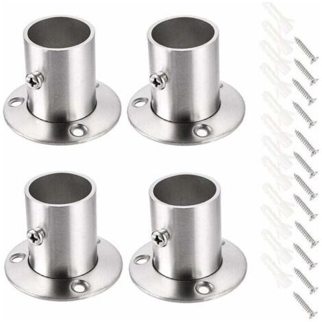 Lot de 4 supports de tringle à rideau Support de rail Support de tige de douille Ensemble de brides en acier inoxydable Supports d'extrémité de tringle de placard pour rideau de placard (Argent)