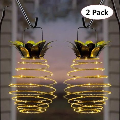 Lot de 2 lanternes solaires à suspendre en forme d'ananas - Lampes solaires d'extérieur - Lampes LED décoratives pour terrasse,cour (1/4)