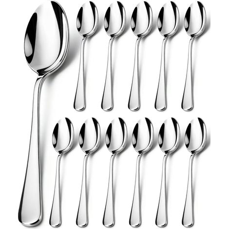 12 PCS Cuillères a Soupe, 20 cm Bord Rond Acier Inoxydable Couverts Cuillere, Lavables au Lave-Vaisselle Ustensiles de Cuisine pour Maison Hôtel Restaurant (1/5)