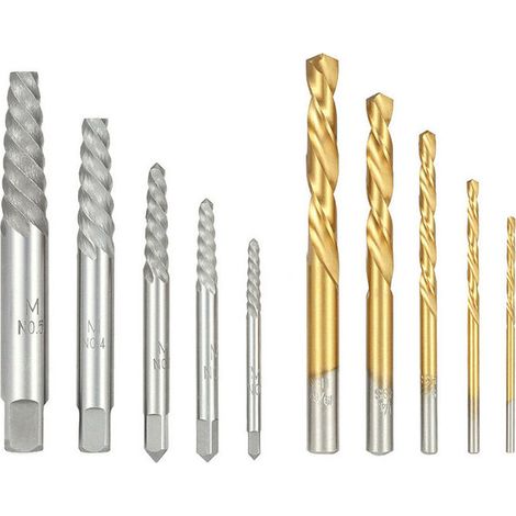 10pcs Vis d'extracteurs avec des bits de perceuse de cobalt à gauche, un ensemble d'extraction d'extraction d'extraction de la vis à vis endommagée en métal sertie d'un boîtier en métal (1/5)